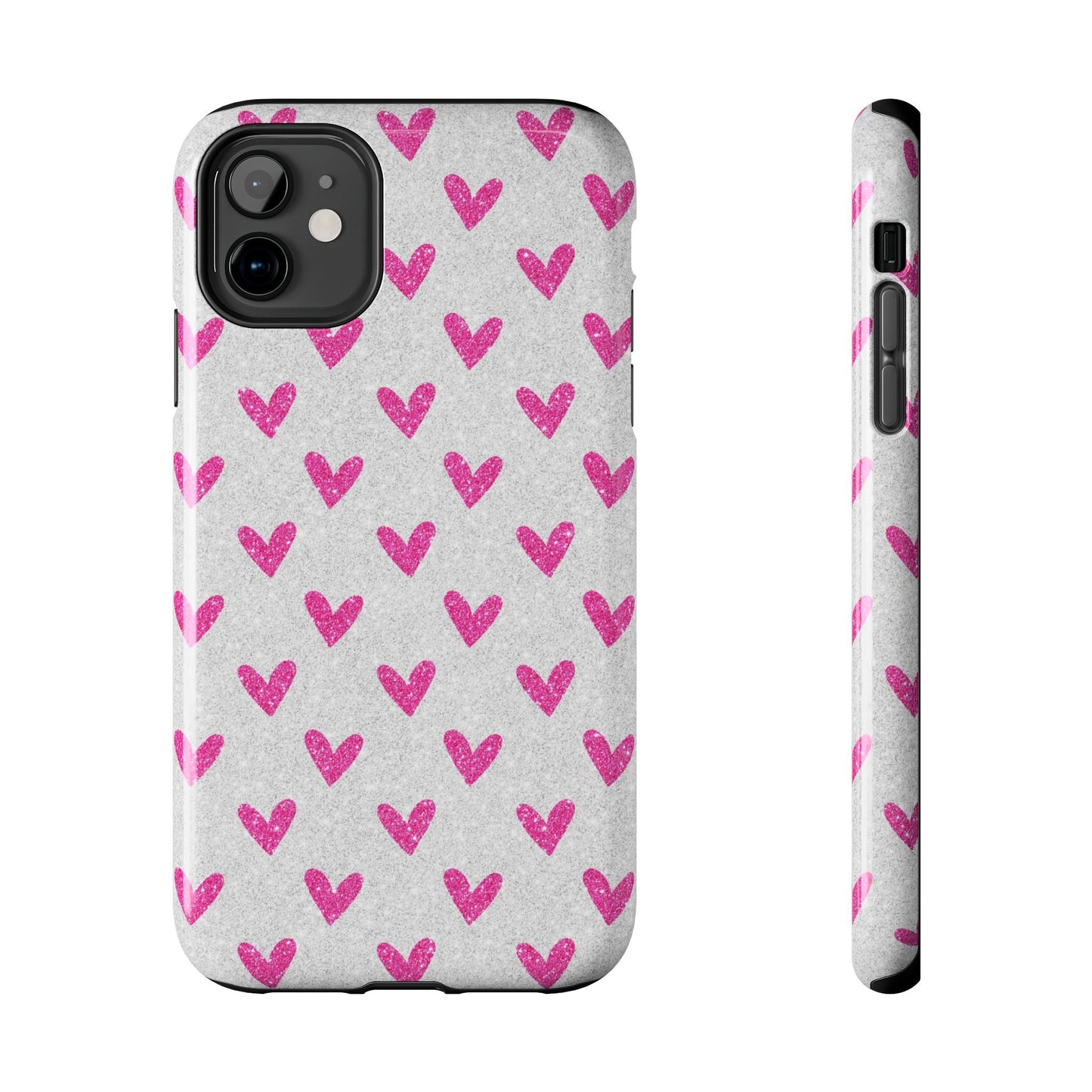 Pink Hearts on Glitter Silver – iPhone Series Case - BOGO Cases
