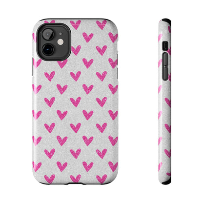 Pink Hearts on Glitter Silver – iPhone Series Case - BOGO Cases
