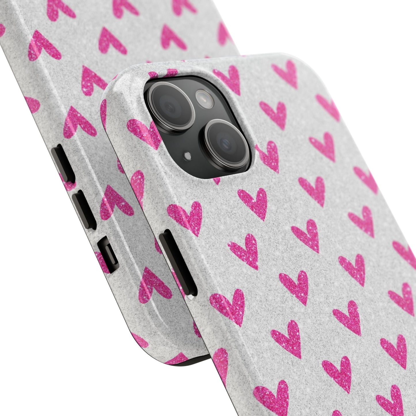Pink Hearts on Glitter Silver – iPhone Series Case - BOGO Cases