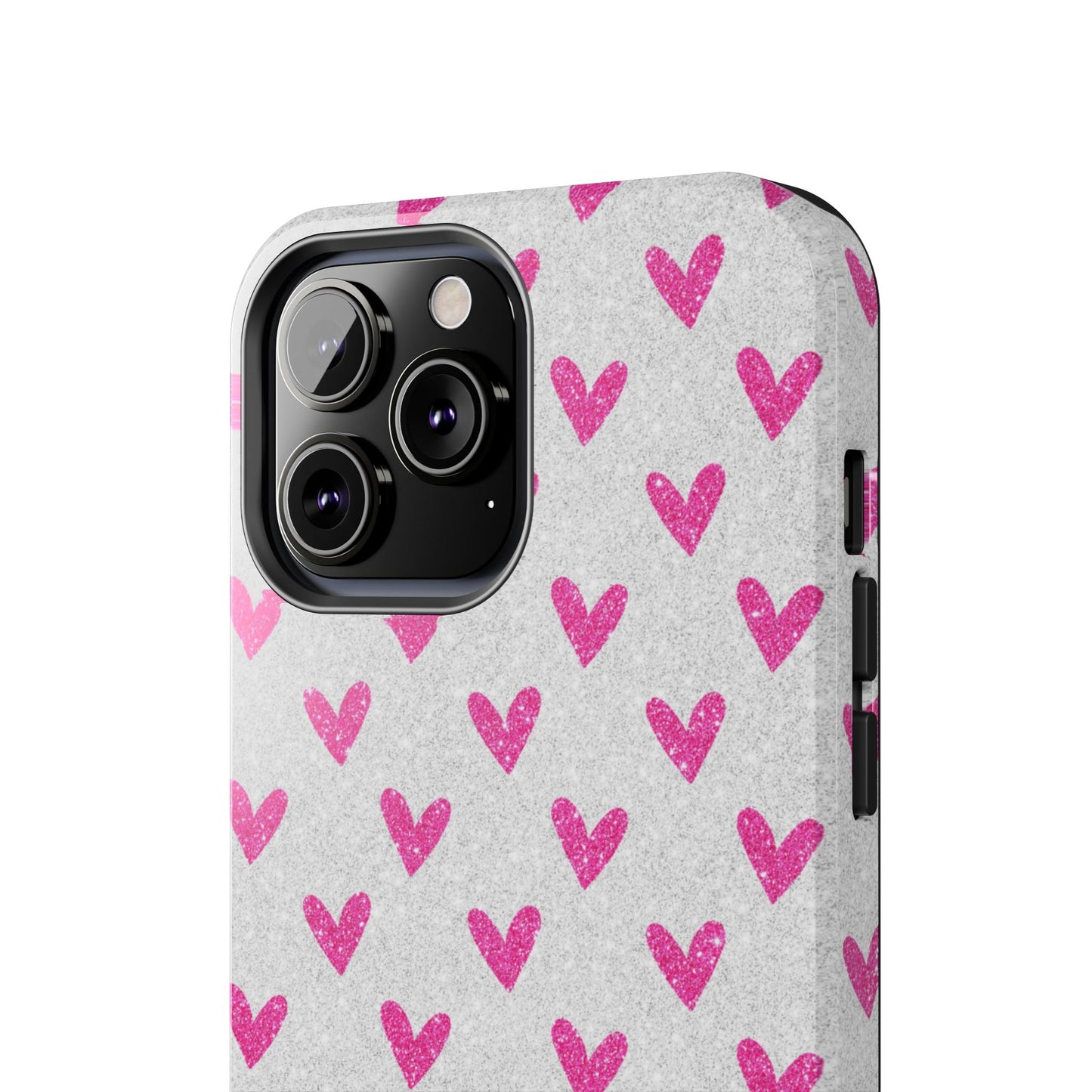 Pink Hearts on Glitter Silver – iPhone Series Case - BOGO Cases