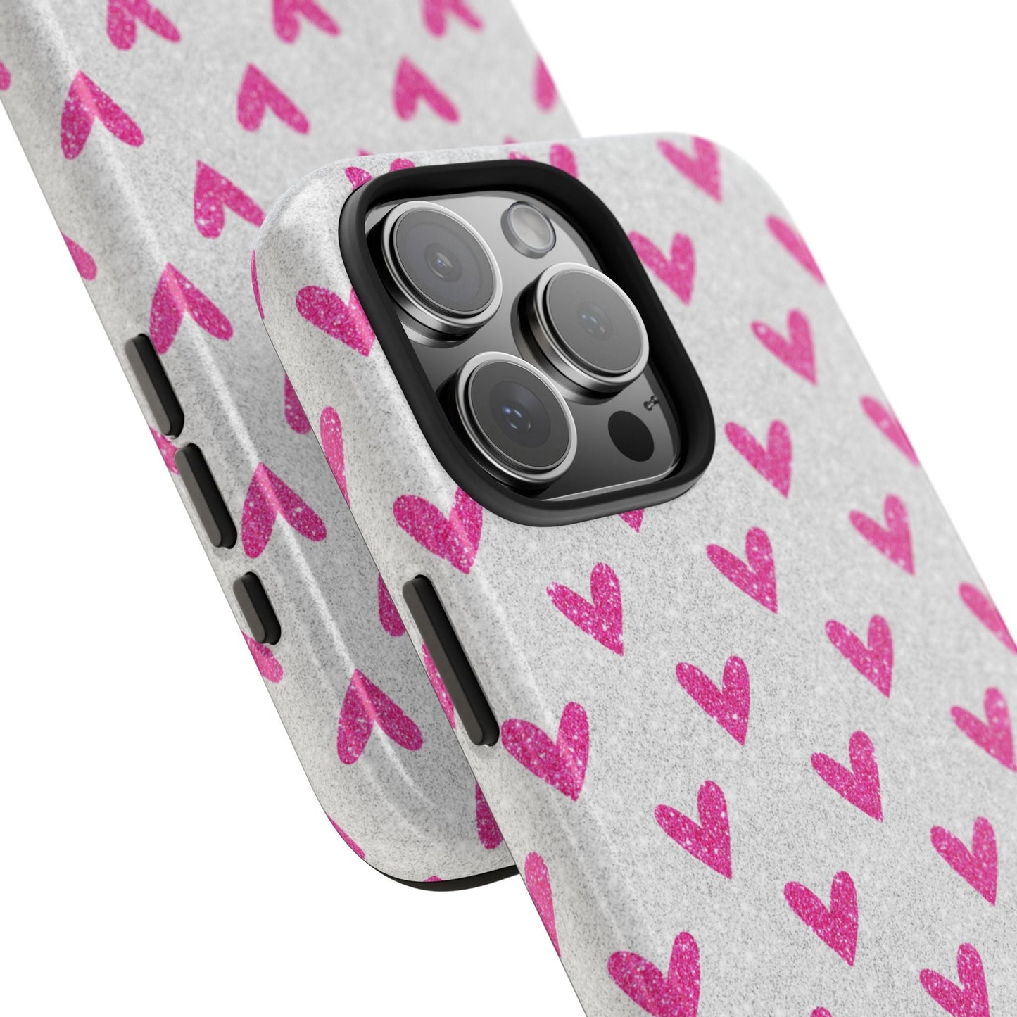 Pink Hearts on Glitter Silver – iPhone Series Case - BOGO Cases