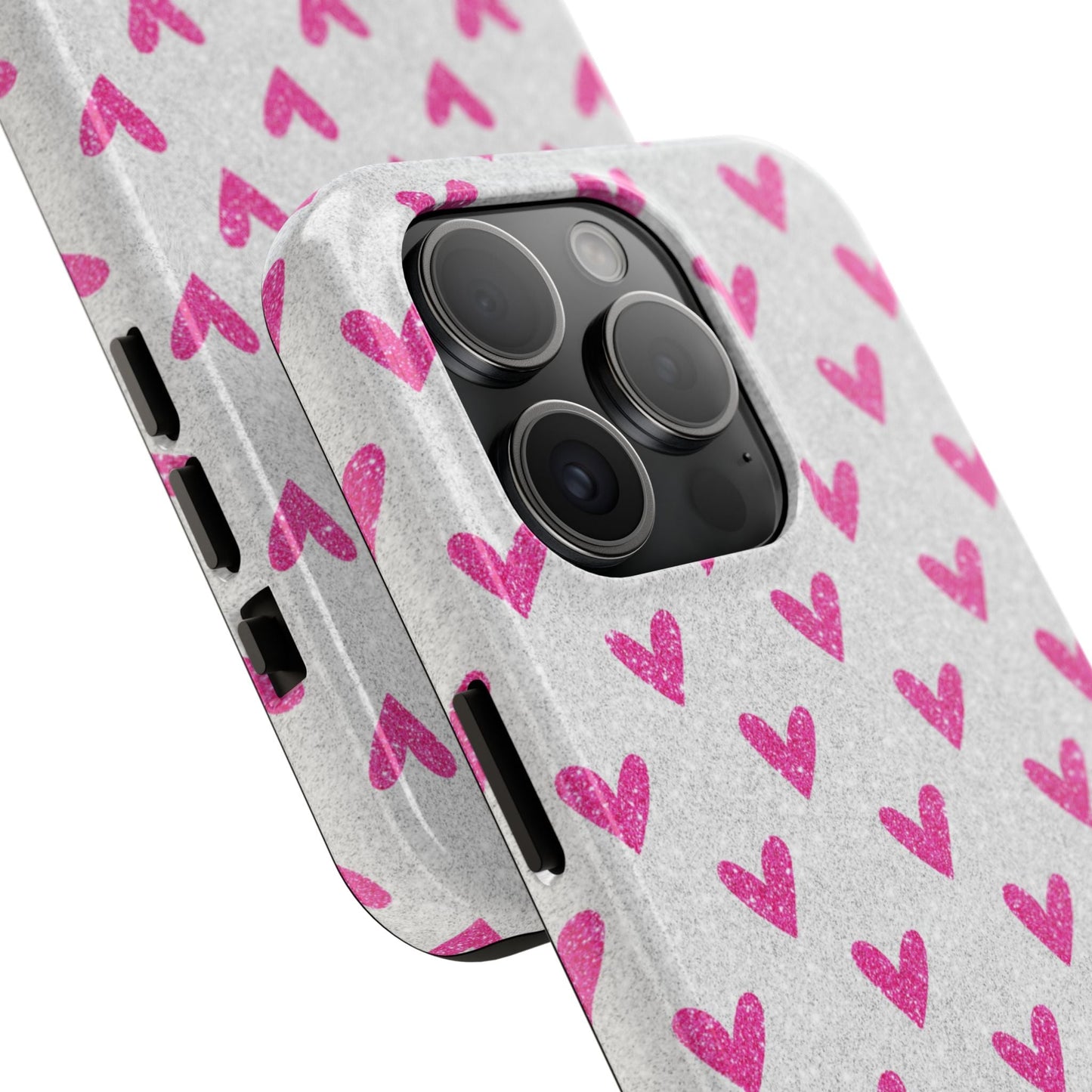 Pink Hearts on Glitter Silver – iPhone Series Case - BOGO Cases