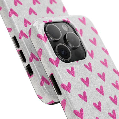Pink Hearts on Glitter Silver – iPhone Series Case - BOGO Cases
