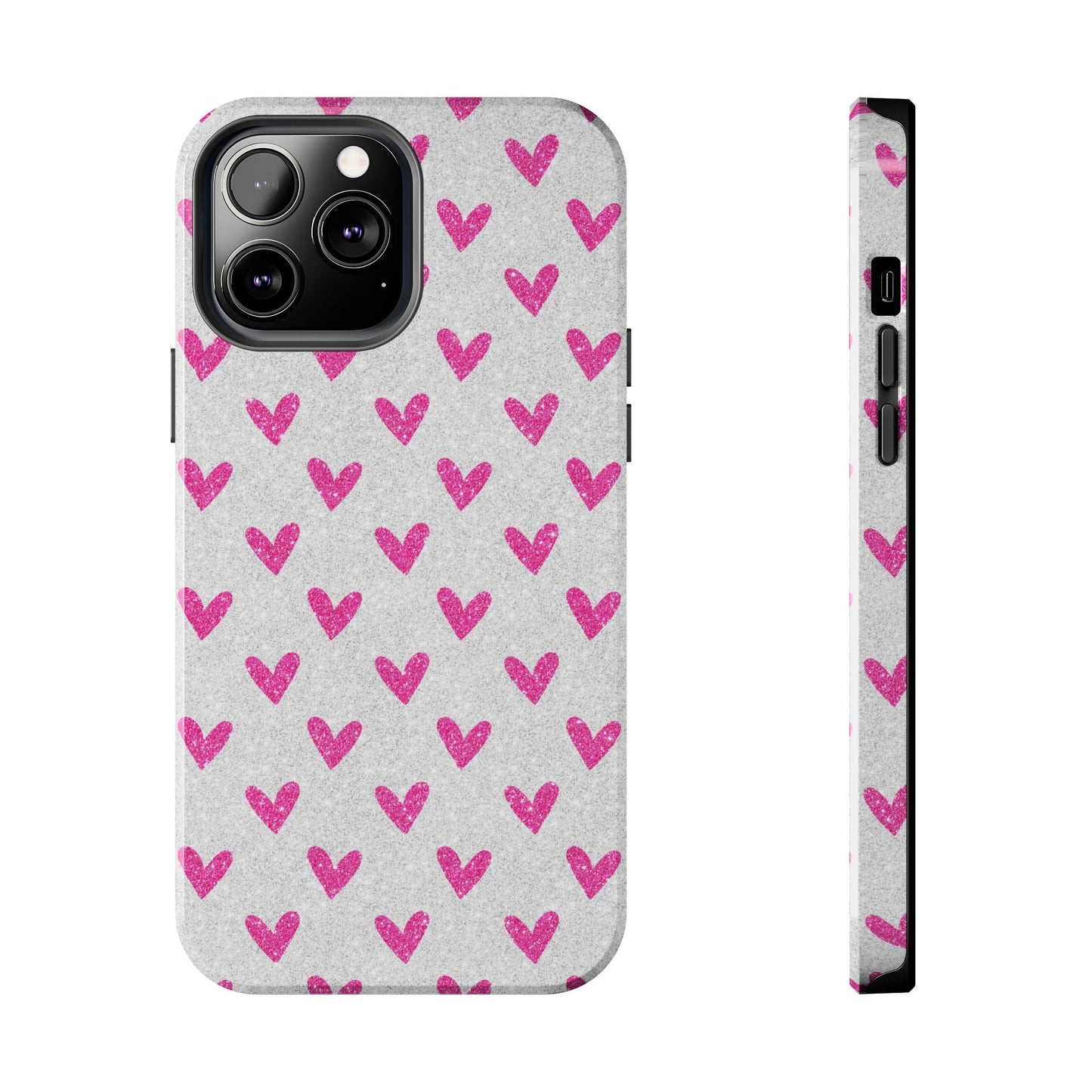 Pink Hearts on Glitter Silver – iPhone Series Case - BOGO Cases
