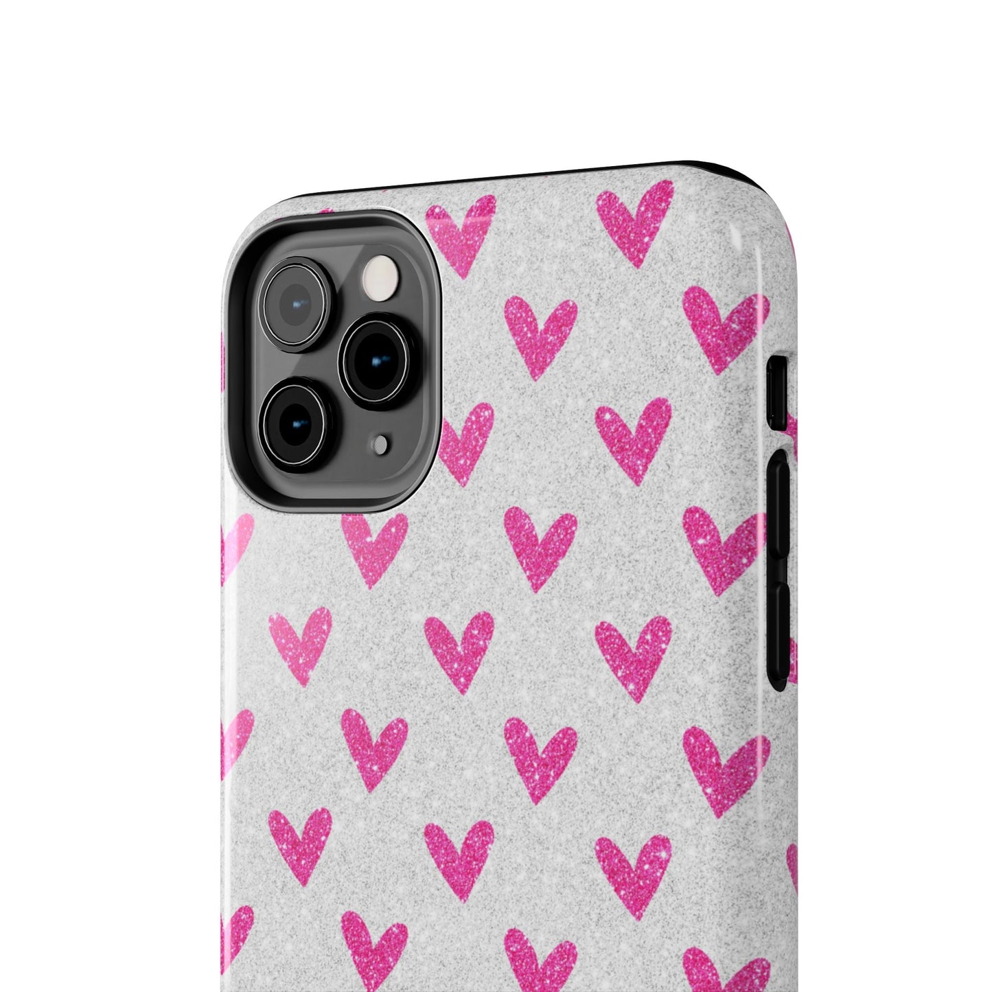 Pink Hearts on Glitter Silver – iPhone Series Case - BOGO Cases