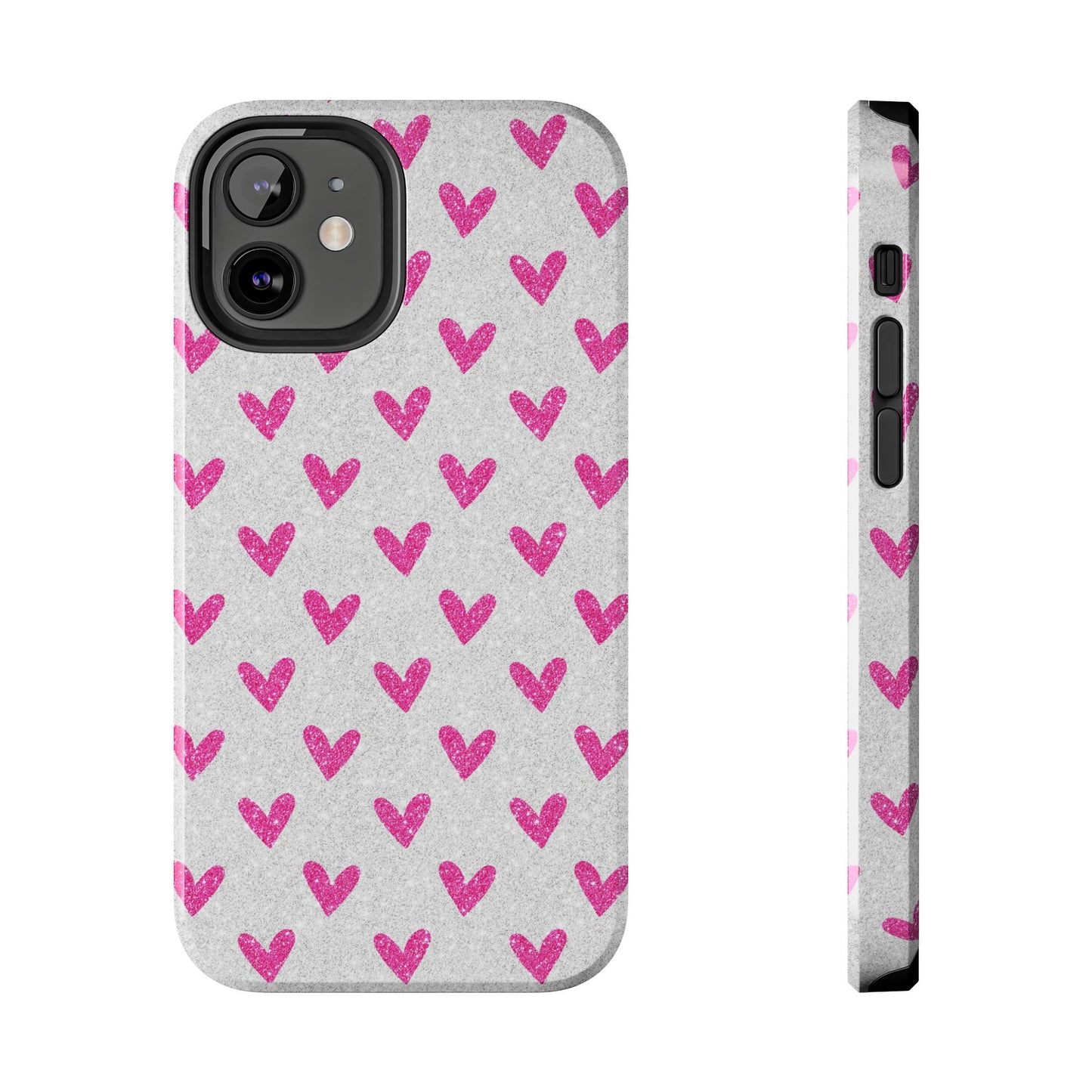 Pink Hearts on Glitter Silver – iPhone Series Case - BOGO Cases