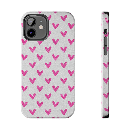 Pink Hearts on Glitter Silver – iPhone Series Case - BOGO Cases