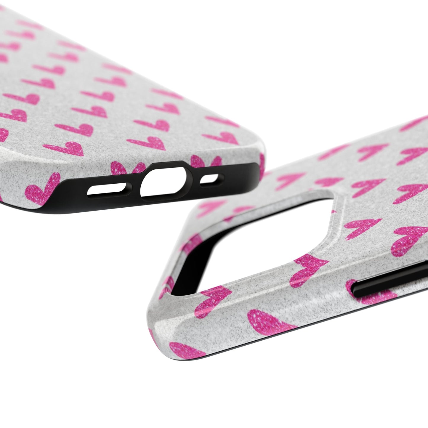 Pink Hearts on Glitter Silver – iPhone Series Case - BOGO Cases