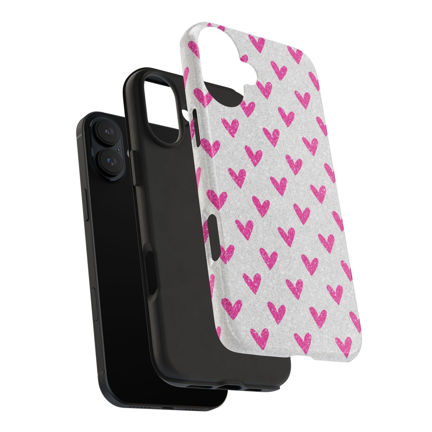 Pink Hearts on Glitter Silver – iPhone Series Case - BOGO Cases