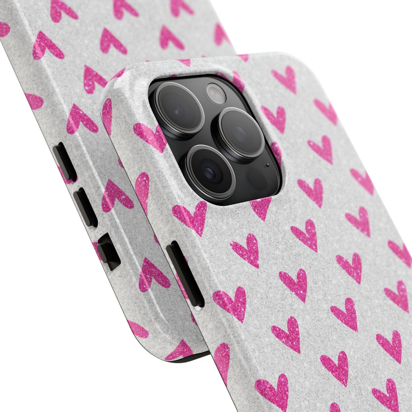 Pink Hearts on Glitter Silver – iPhone Series Case - BOGO Cases
