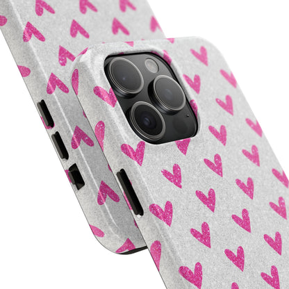 Pink Hearts on Glitter Silver – iPhone Series Case - BOGO Cases