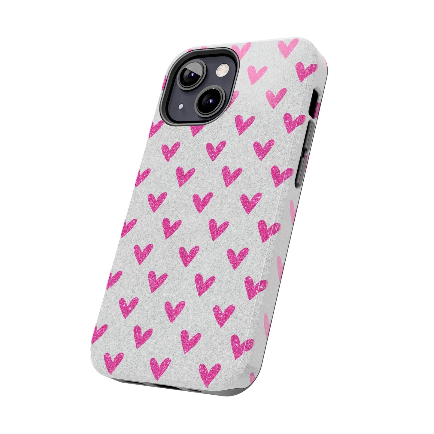 Pink Hearts on Glitter Silver – iPhone Series Case - BOGO Cases