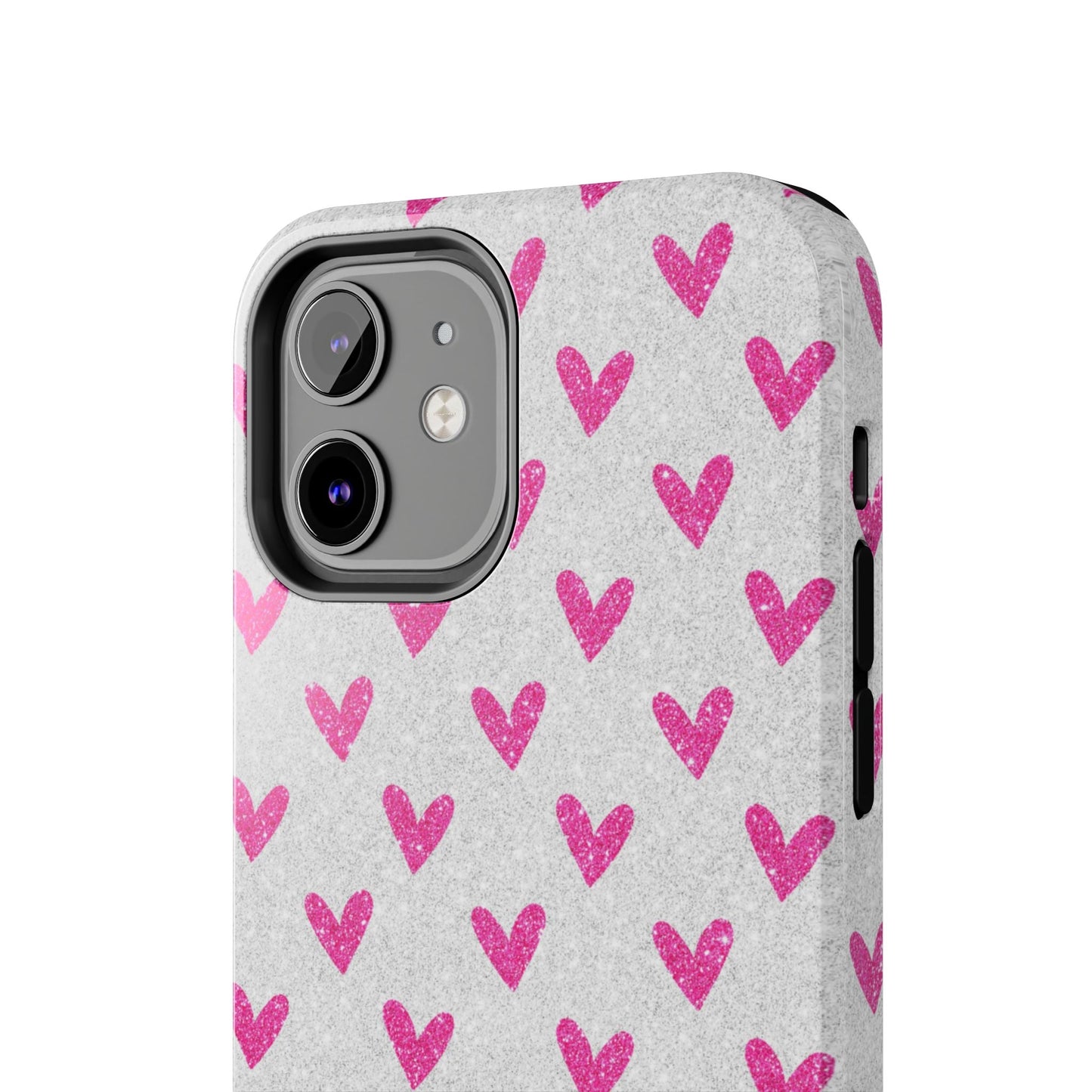 Pink Hearts on Glitter Silver – iPhone Series Case - BOGO Cases