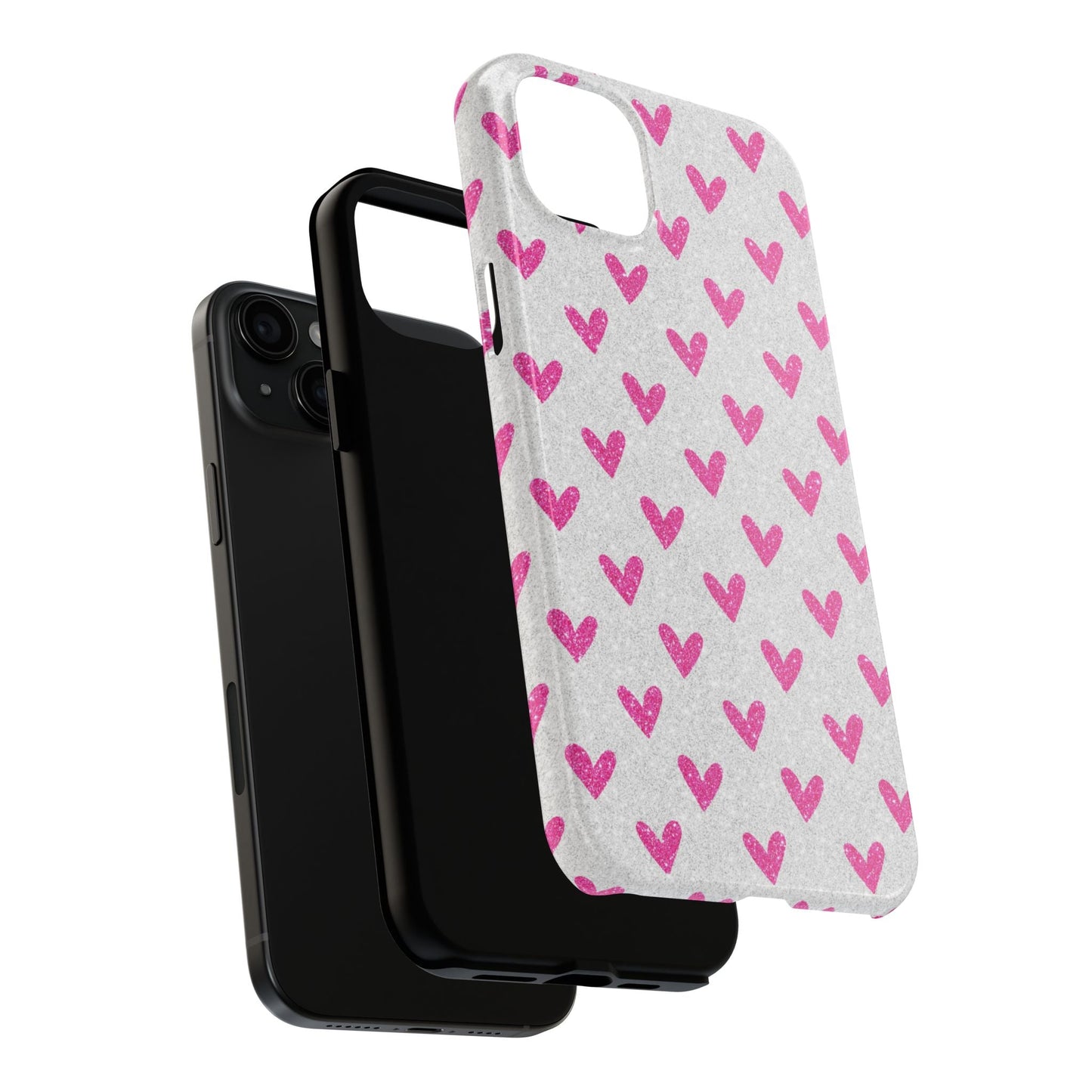 Pink Hearts on Glitter Silver – iPhone Series Case - BOGO Cases