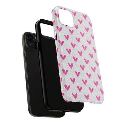 Pink Hearts on Glitter Silver – iPhone Series Case - BOGO Cases