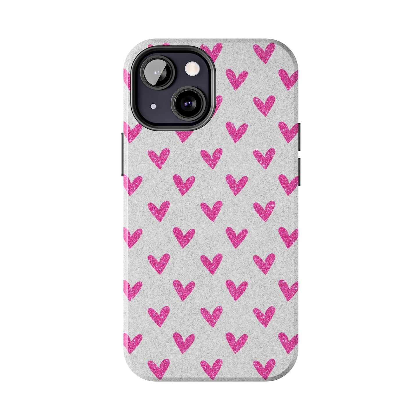 Pink Hearts on Glitter Silver – iPhone Series Case - BOGO Cases