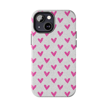 Pink Hearts on Glitter Silver – iPhone Series Case - BOGO Cases