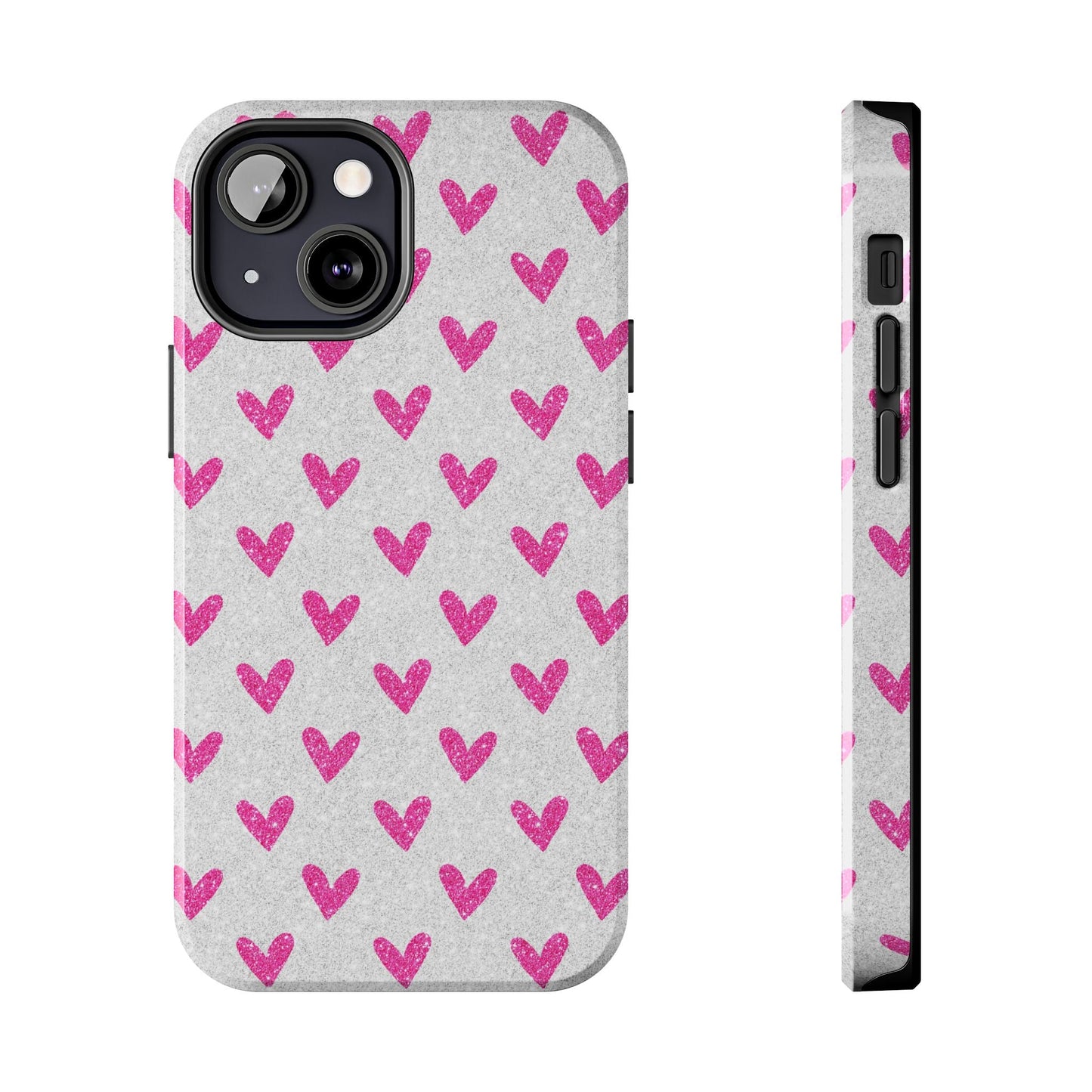 Pink Hearts on Glitter Silver – iPhone Series Case - BOGO Cases