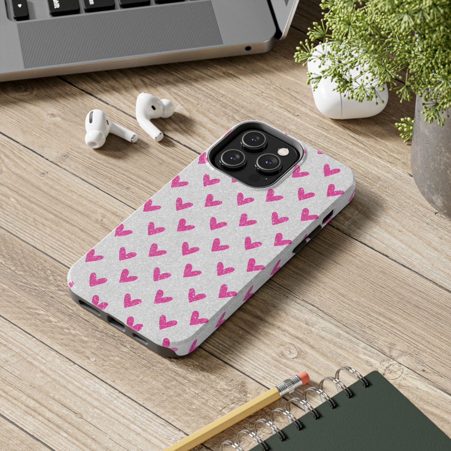 Pink Hearts on Glitter Silver – iPhone Series Case - BOGO Cases