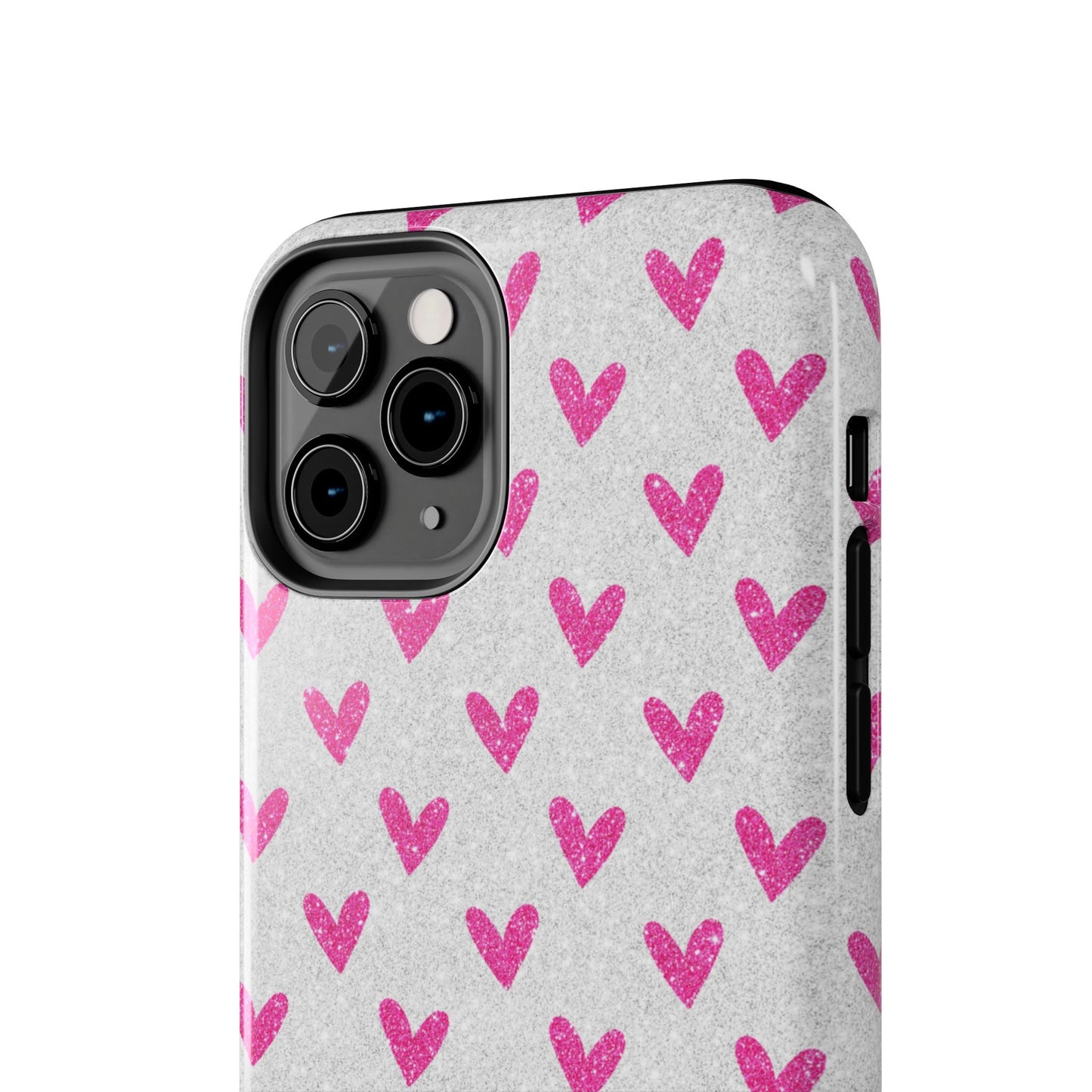 Pink Hearts on Glitter Silver – iPhone Series Case - BOGO Cases