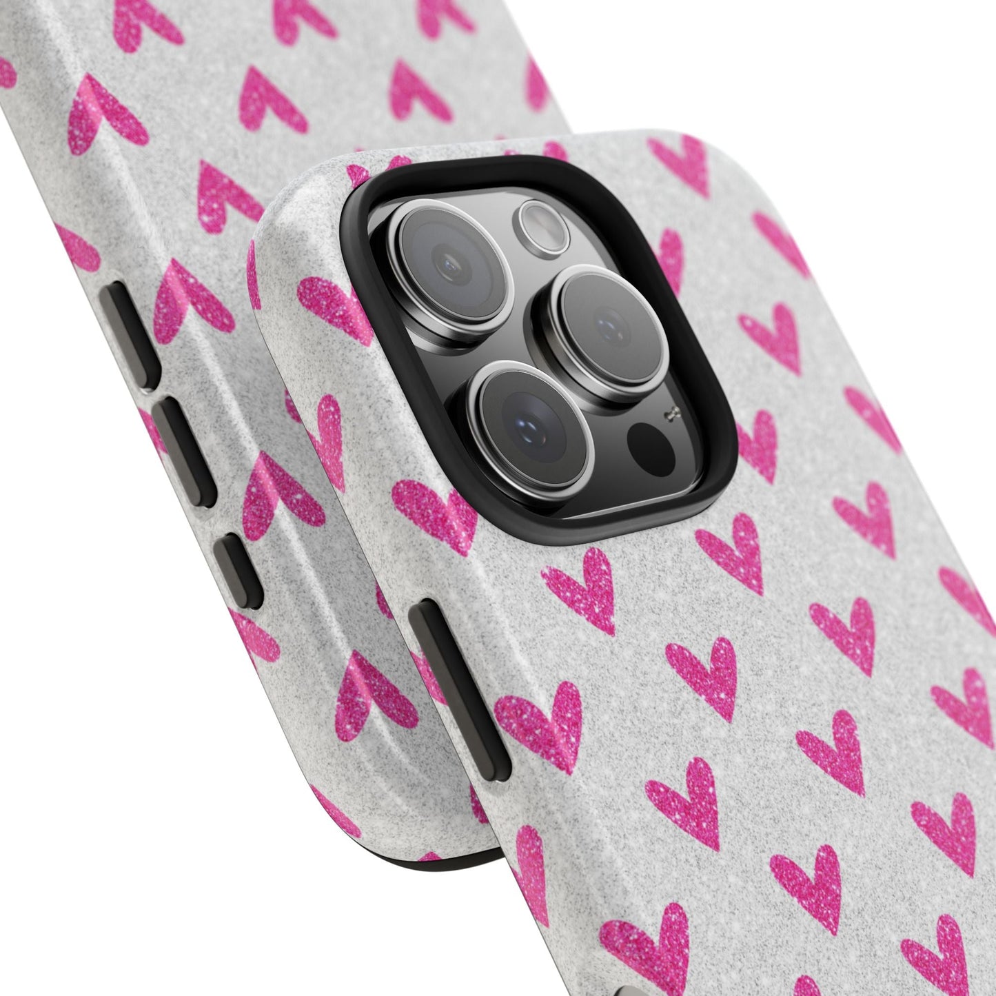 Pink Hearts on Glitter Silver – iPhone Series Case - BOGO Cases