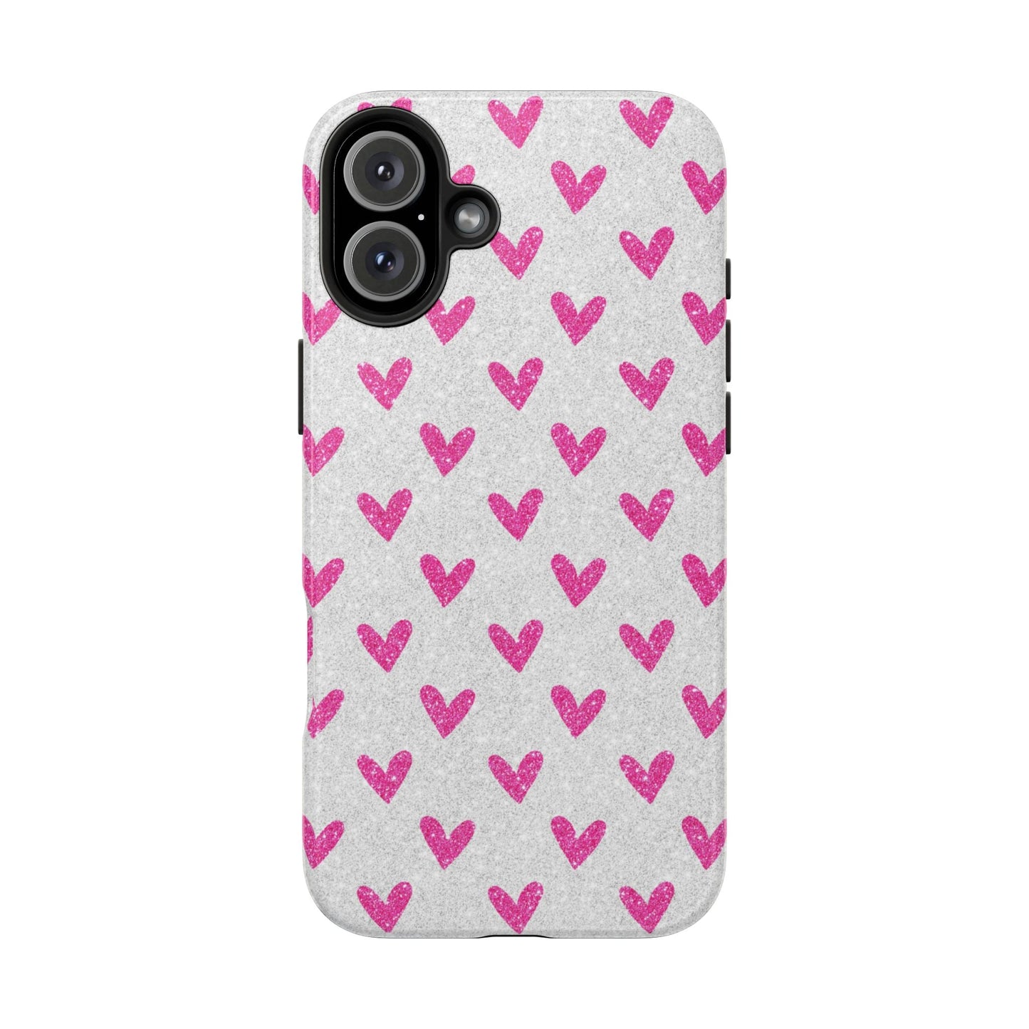Pink Hearts on Glitter Silver – iPhone Series Case - BOGO Cases