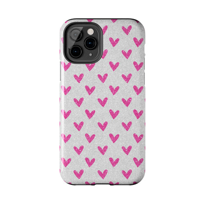 Pink Hearts on Glitter Silver – iPhone Series Case - BOGO Cases