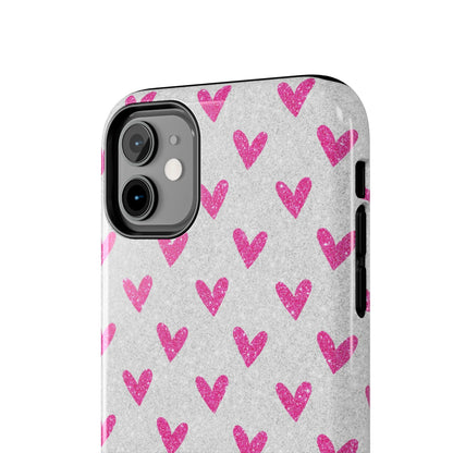 Pink Hearts on Glitter Silver – iPhone Series Case - BOGO Cases