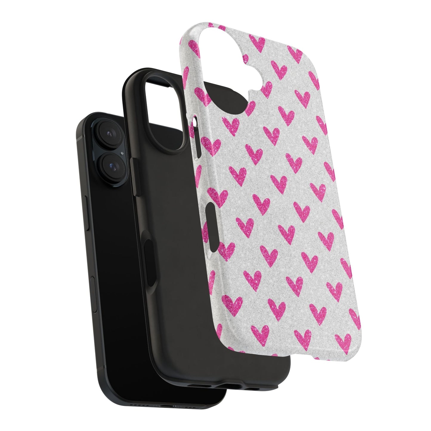 Pink Hearts on Glitter Silver – iPhone Series Case - BOGO Cases