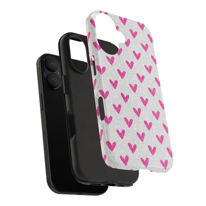 Pink Hearts on Glitter Silver – iPhone Series Case - BOGO Cases