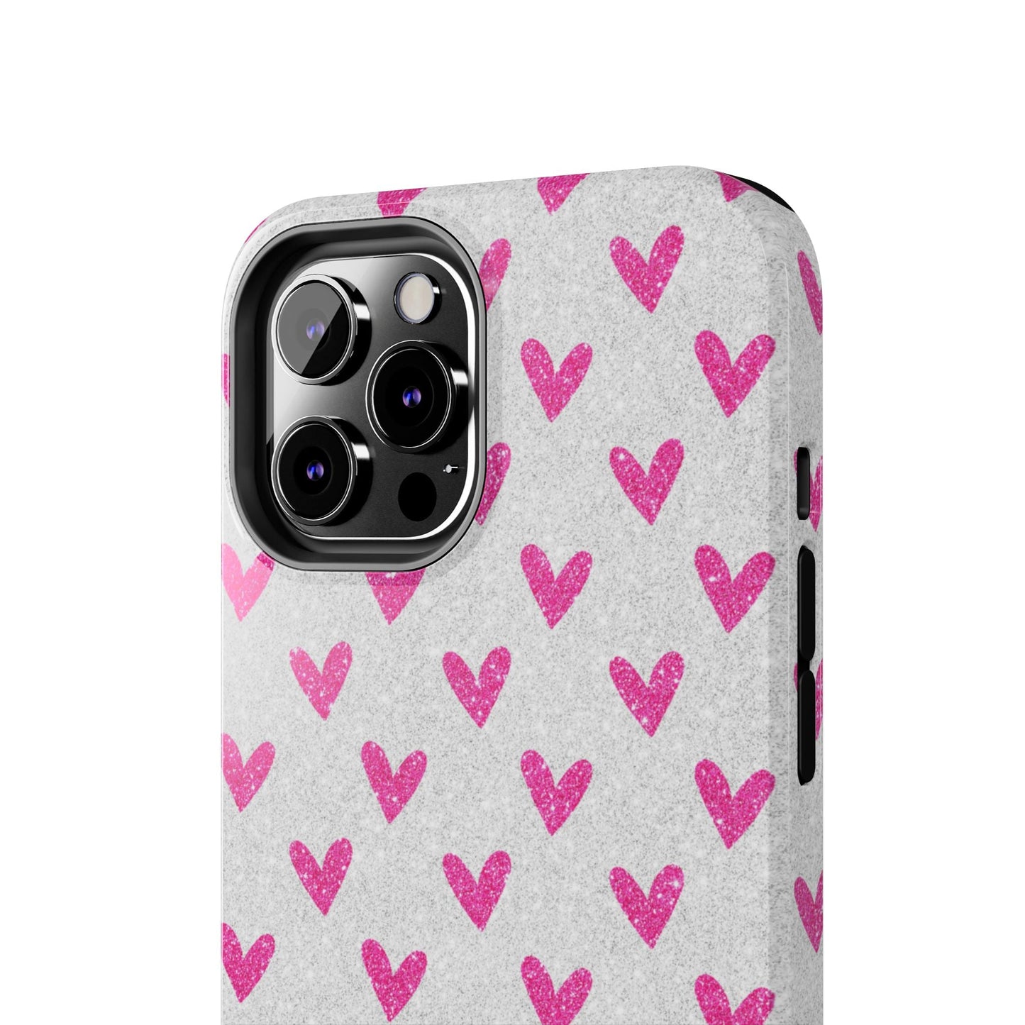 Pink Hearts on Glitter Silver – iPhone Series Case - BOGO Cases
