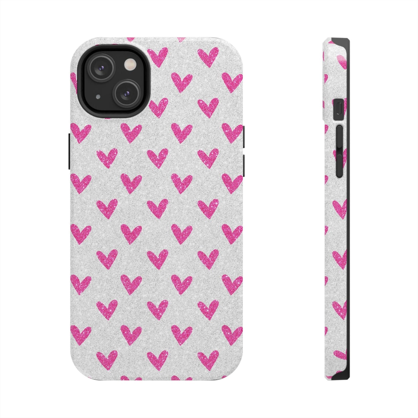 Pink Hearts on Glitter Silver – iPhone Series Case - BOGO Cases