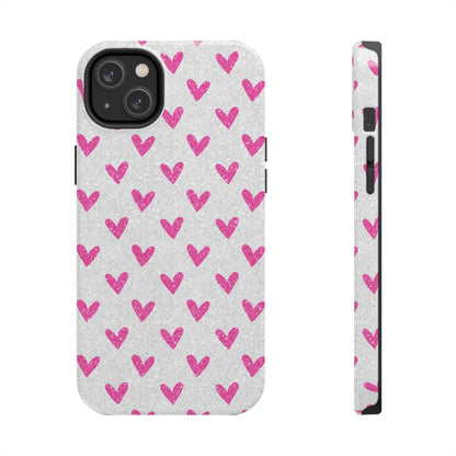 Pink Hearts on Glitter Silver – iPhone Series Case - BOGO Cases