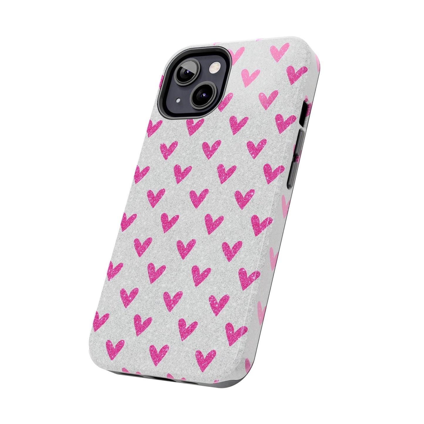 Pink Hearts on Glitter Silver – iPhone Series Case - BOGO Cases