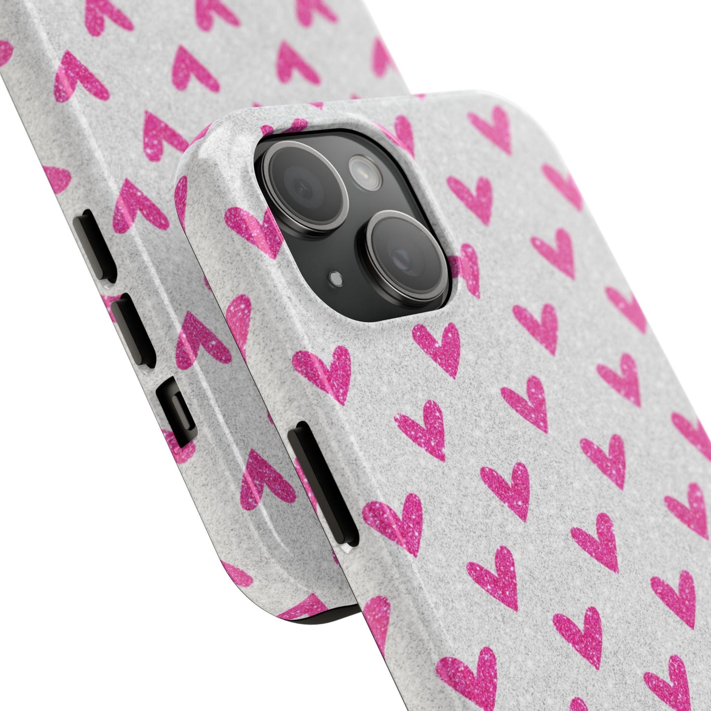 Pink Hearts on Glitter Silver – iPhone Series Case - BOGO Cases