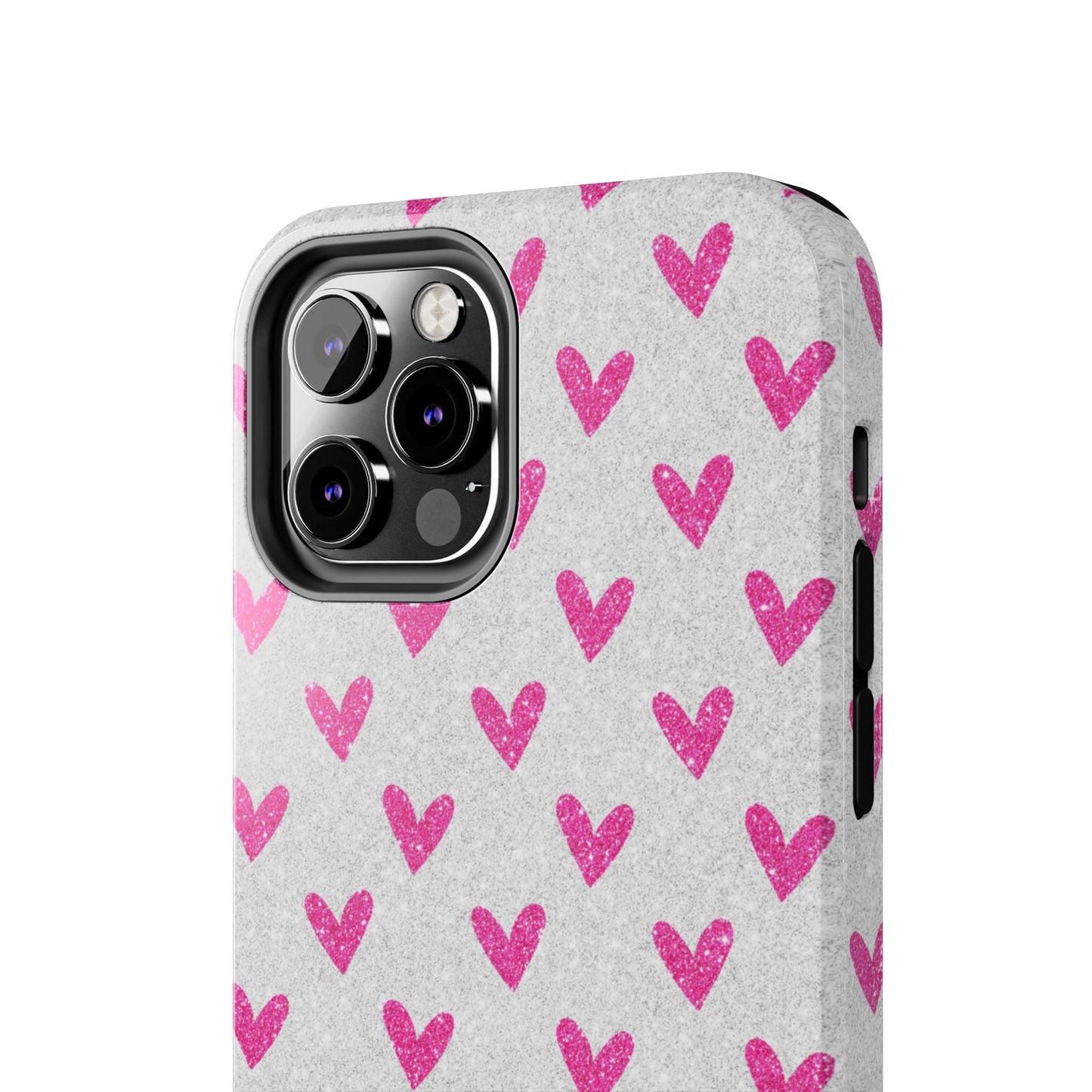 Pink Hearts on Glitter Silver – iPhone Series Case - BOGO Cases