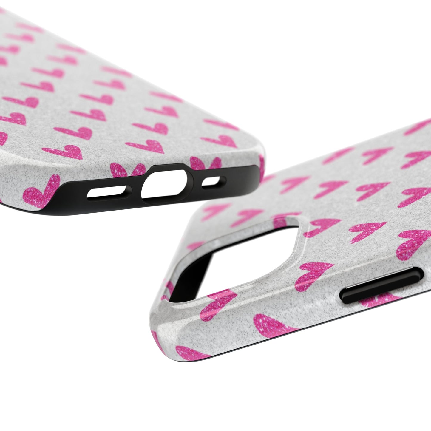 Pink Hearts on Glitter Silver – iPhone Series Case - BOGO Cases