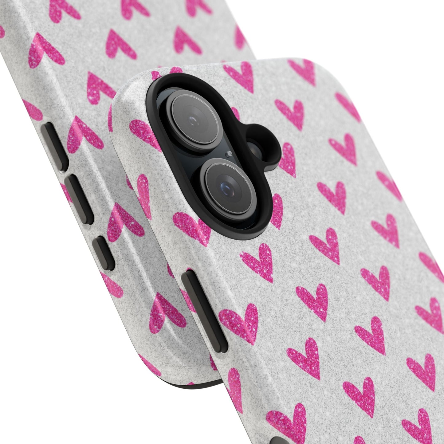 Pink Hearts on Glitter Silver – iPhone Series Case - BOGO Cases