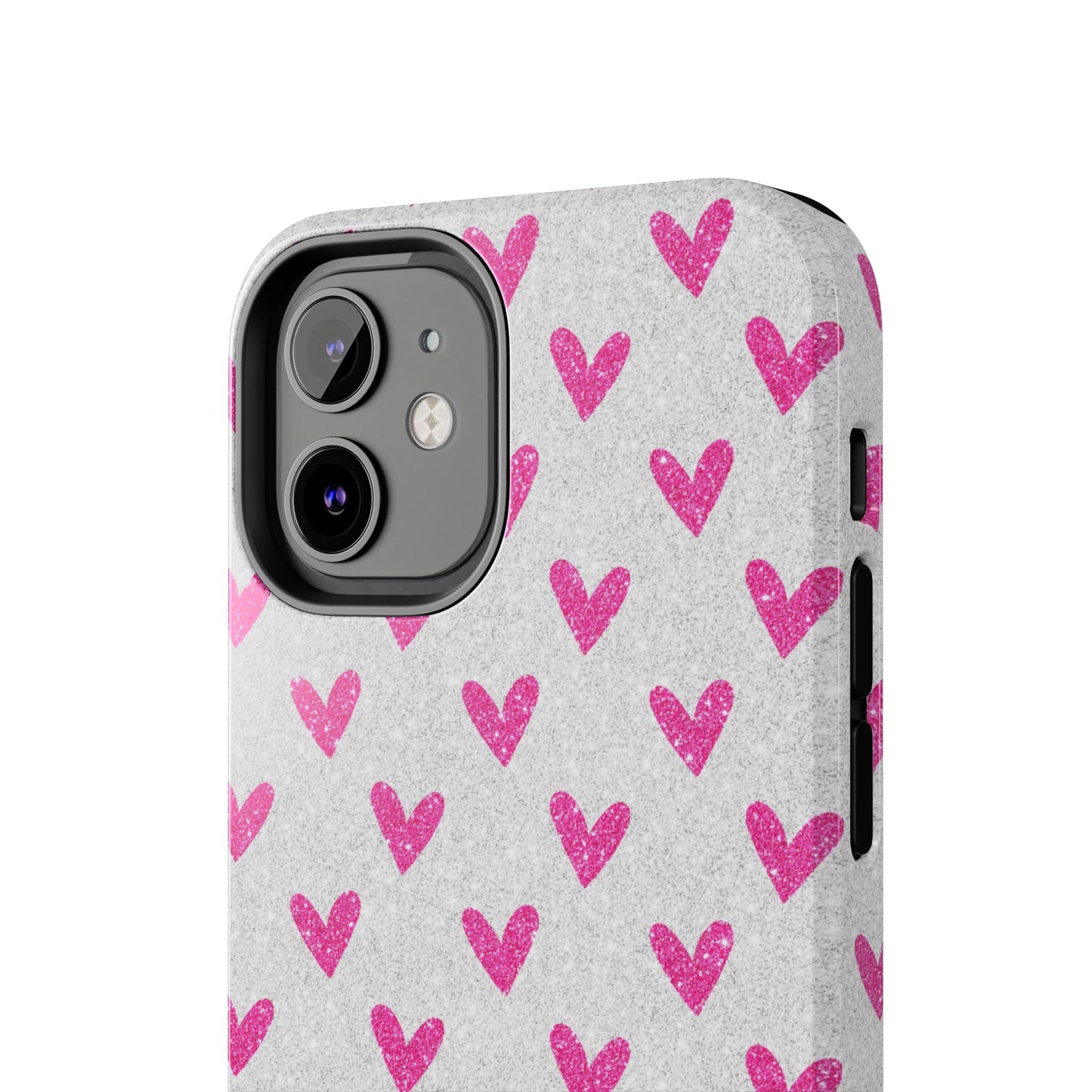 Pink Hearts on Glitter Silver – iPhone Series Case - BOGO Cases