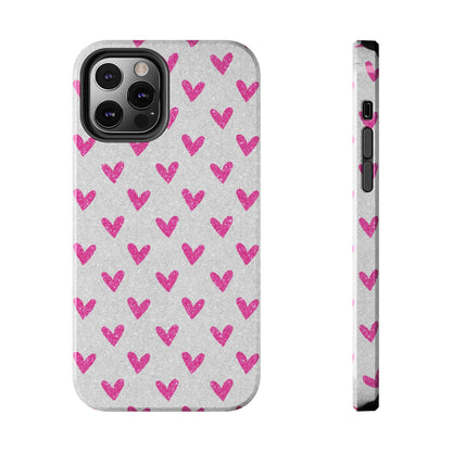 Pink Hearts on Glitter Silver – iPhone Series Case - BOGO Cases