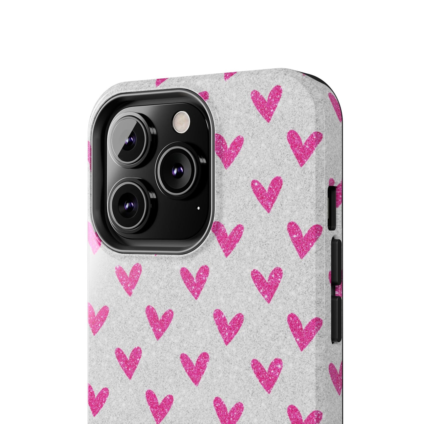 Pink Hearts on Glitter Silver – iPhone Series Case - BOGO Cases