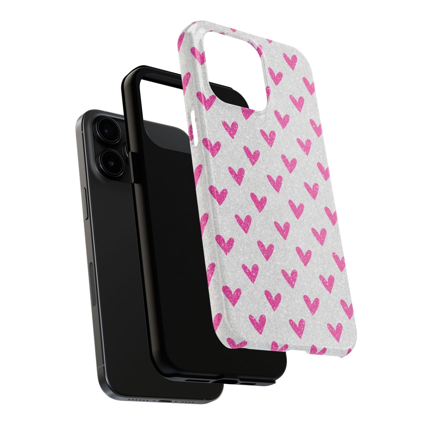 Pink Hearts on Glitter Silver – iPhone Series Case - BOGO Cases