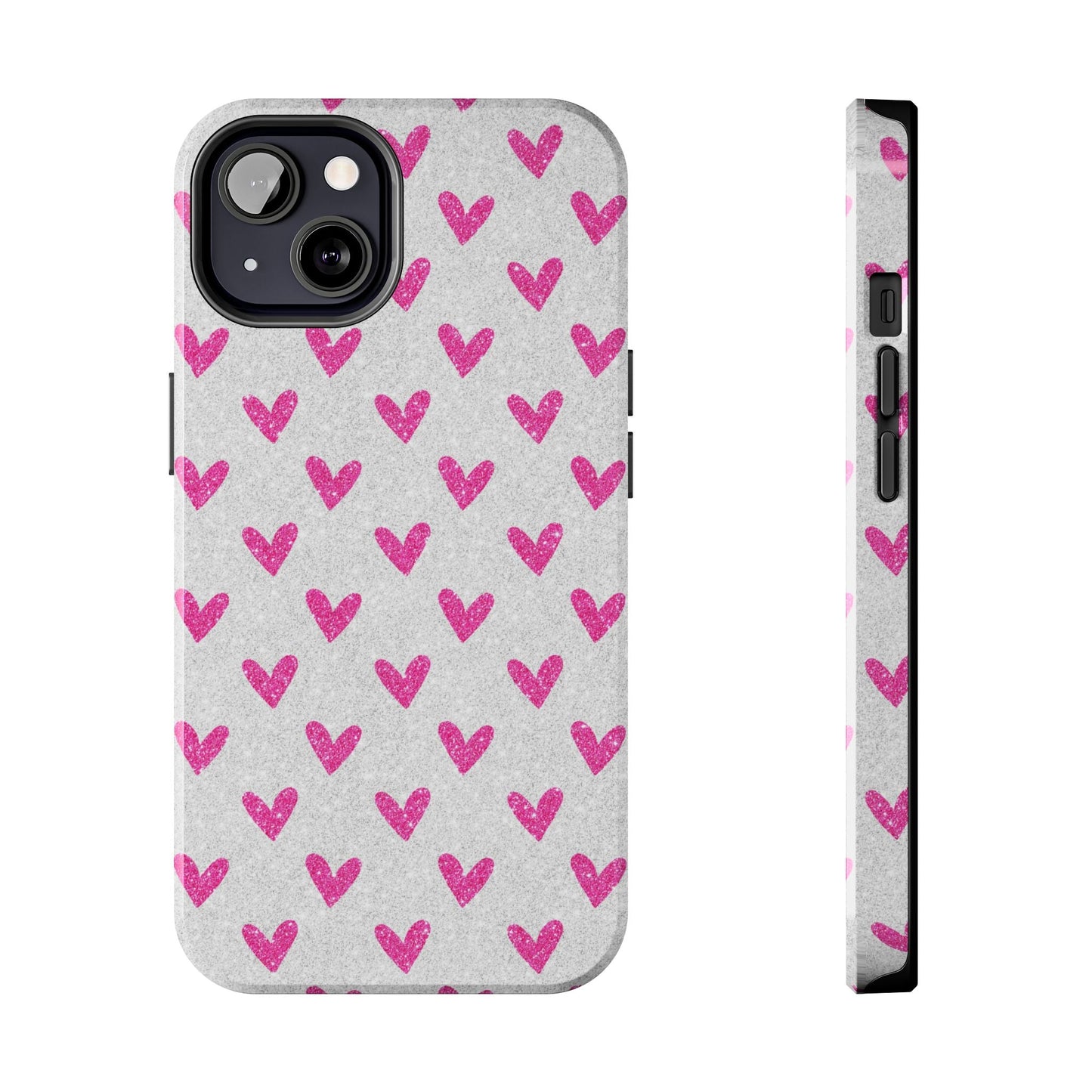 Pink Hearts on Glitter Silver – iPhone Series Case - BOGO Cases
