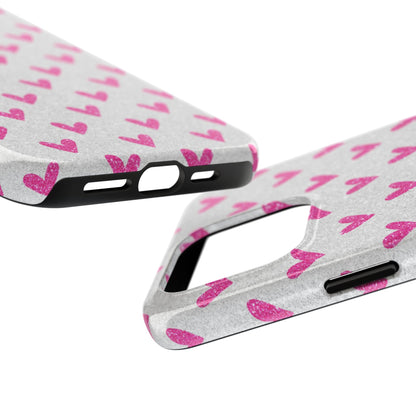 Pink Hearts on Glitter Silver – iPhone Series Case - BOGO Cases