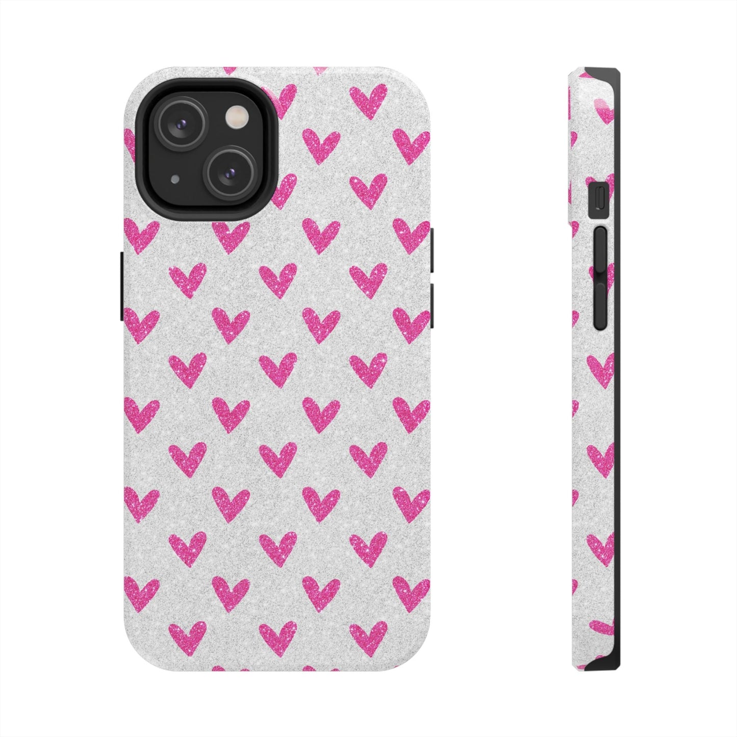 Pink Hearts on Glitter Silver – iPhone Series Case - BOGO Cases