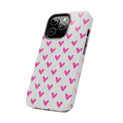 Pink Hearts on Glitter Silver – iPhone Series Case - BOGO Cases
