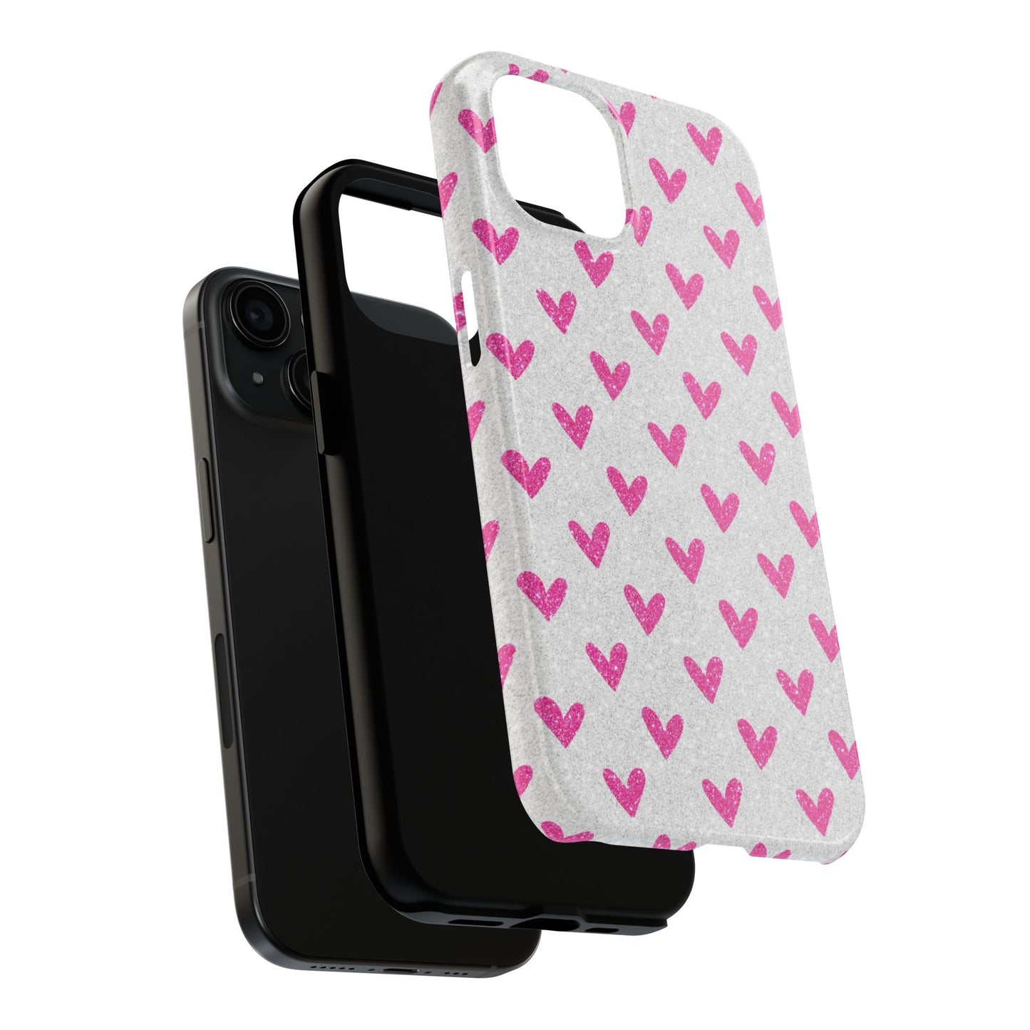 Pink Hearts on Glitter Silver – iPhone Series Case - BOGO Cases