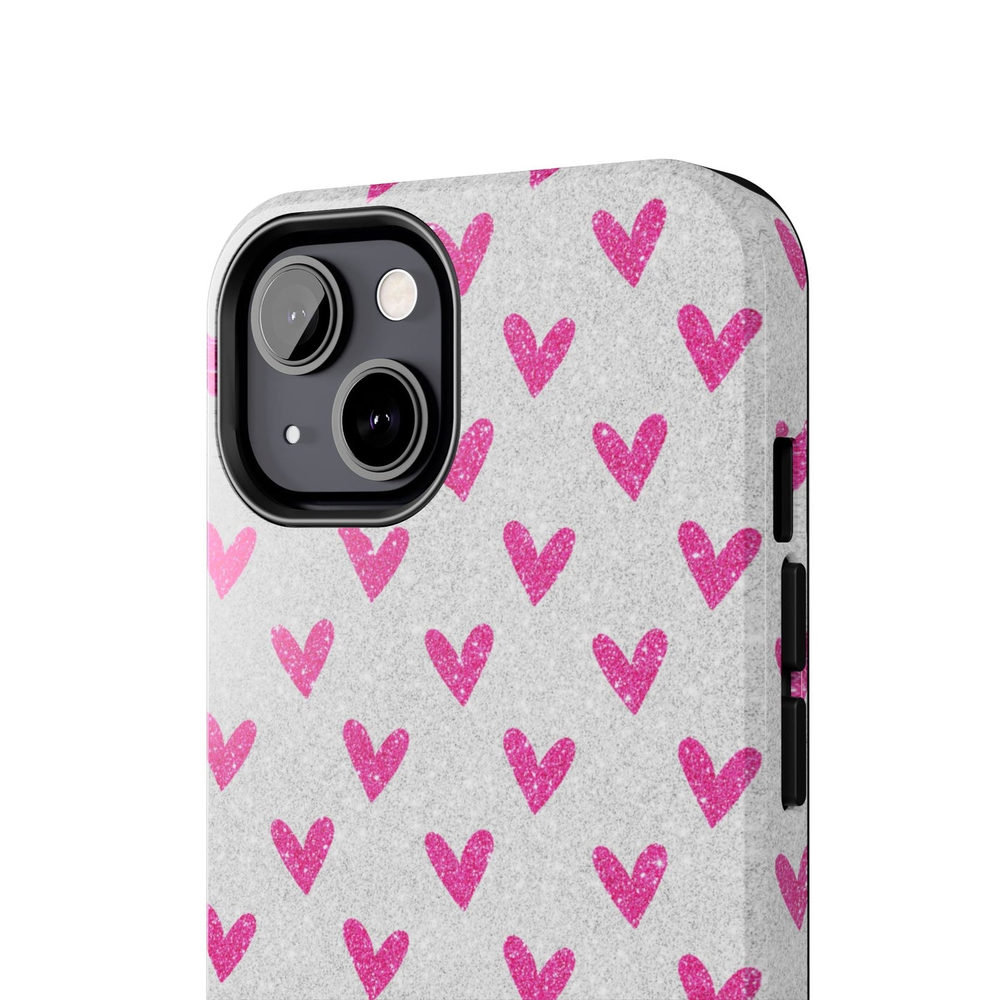 Pink Hearts on Glitter Silver – iPhone Series Case - BOGO Cases