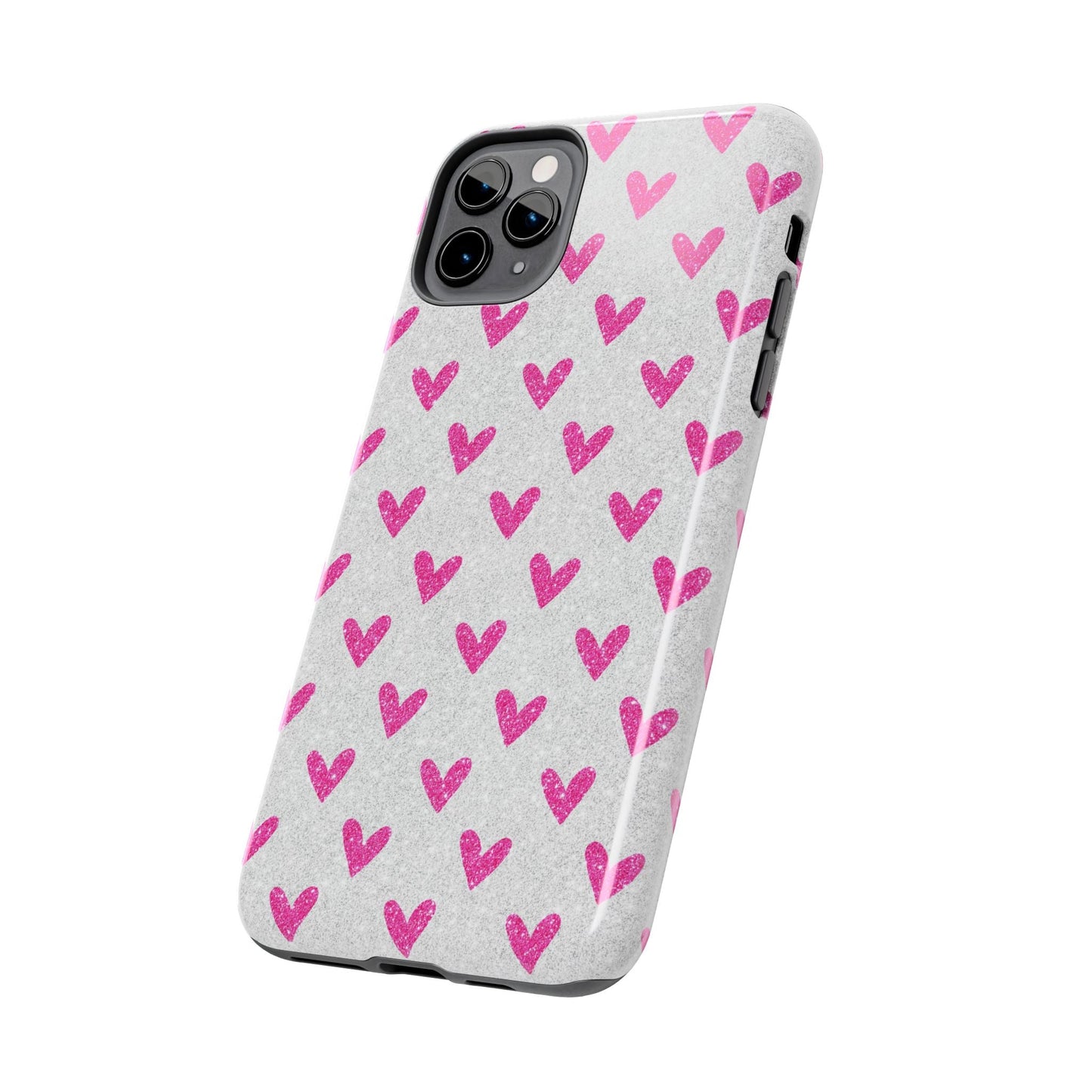 Pink Hearts on Glitter Silver – iPhone Series Case - BOGO Cases