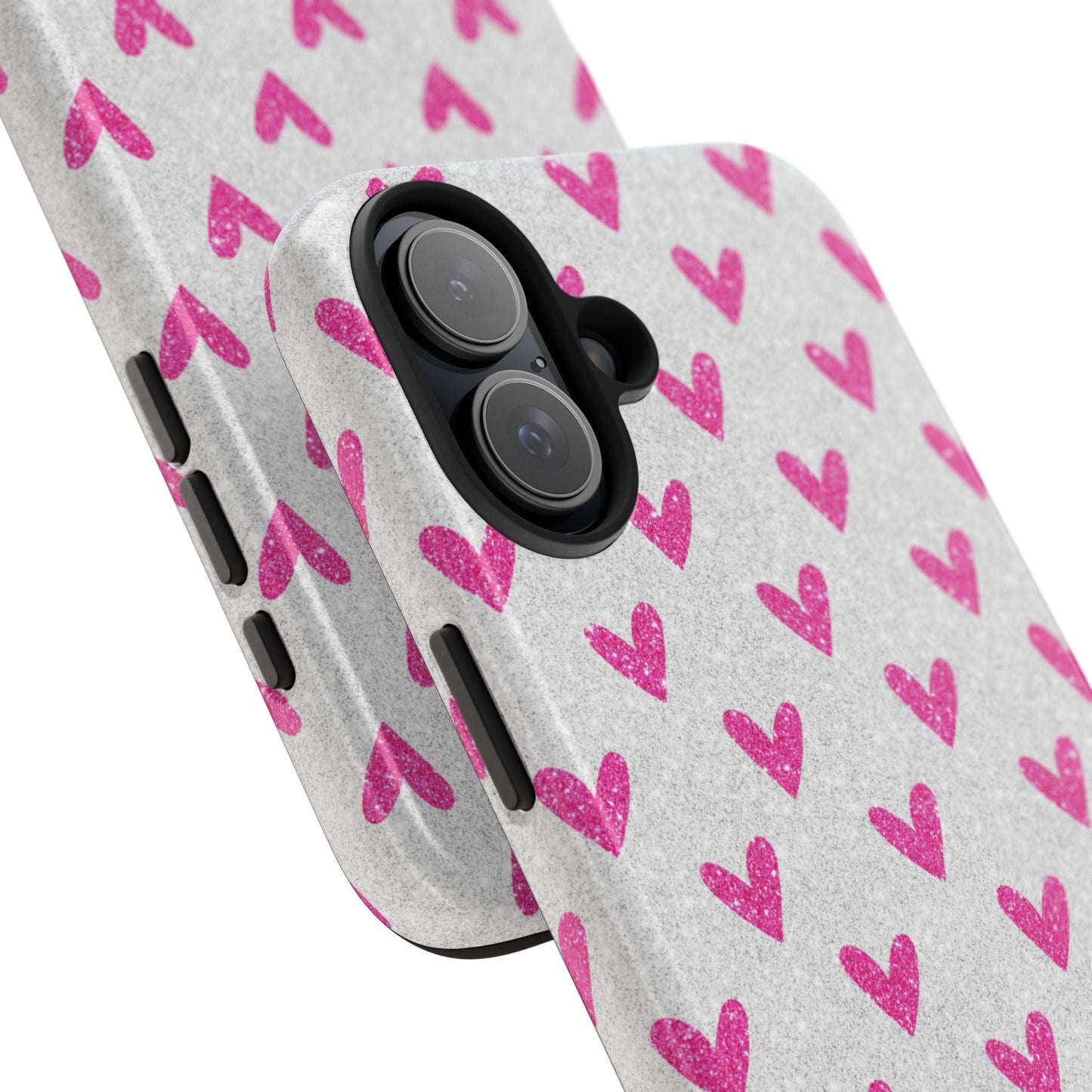 Pink Hearts on Glitter Silver – iPhone Series Case - BOGO Cases